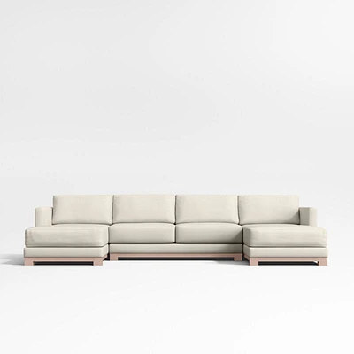 Gather Wood Base 3-Piece U-Shaped Sectional Sofa with Double Chaise Lounge
