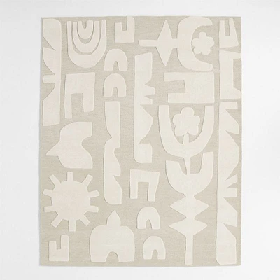 Geometric Cutout Ivory Wool Kids Area Rug 5'x8'