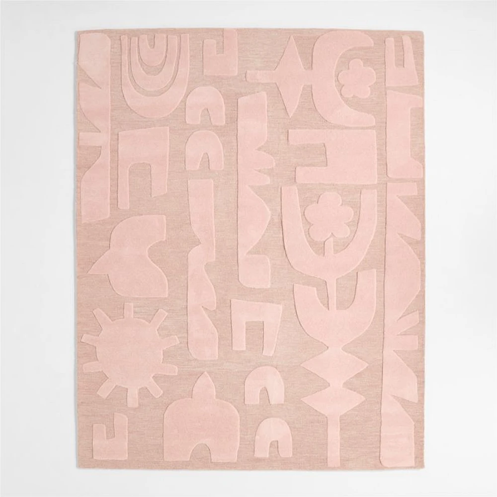 Geometric Cutout Wool Kids Area Rug 5'x8