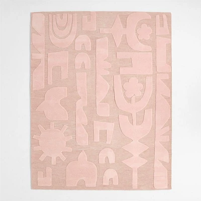 Geometric Cutout Pink Wool Kids Area Rug 5'x8'