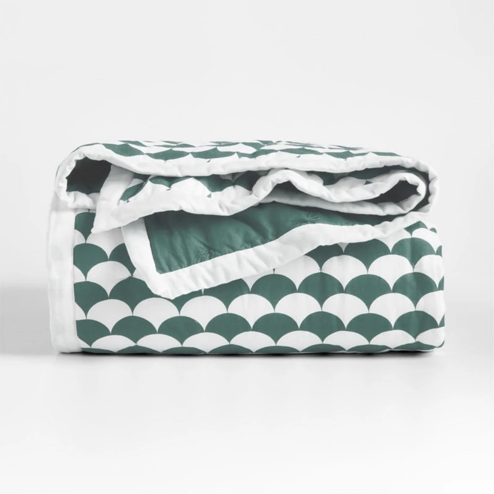 Geo-Fan Kids Organic Twin Teal Scallop Quilt