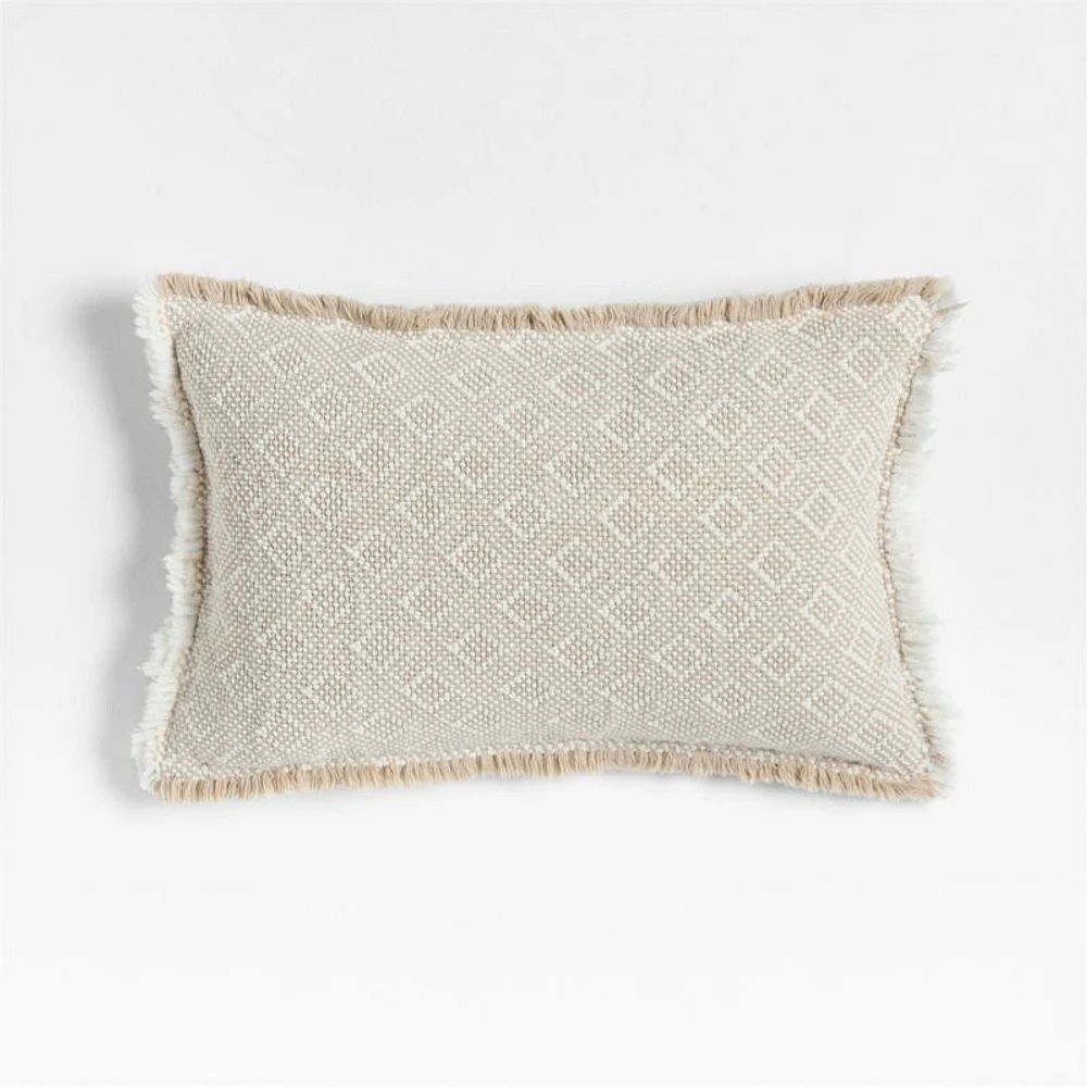 Geo Fringe Organic Cotton 22x15 Flax Taupe Throw Pillow with Feather Insert