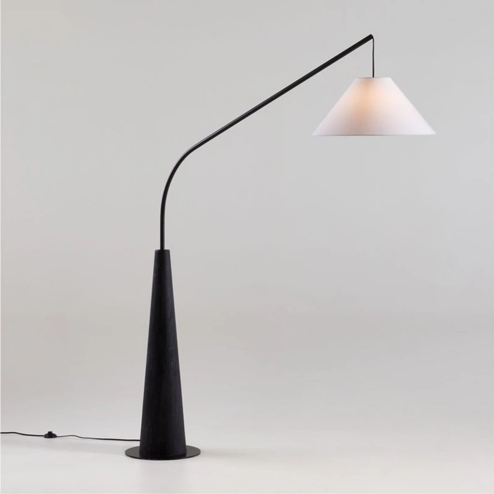 Gibson Black Hanging Arc Floor Lamp with White Shade 81"