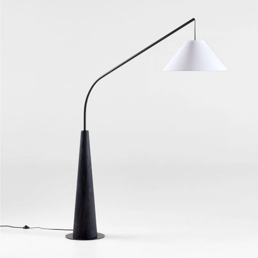 Gibson Black Hanging Arc Floor Lamp with White Shade 81"