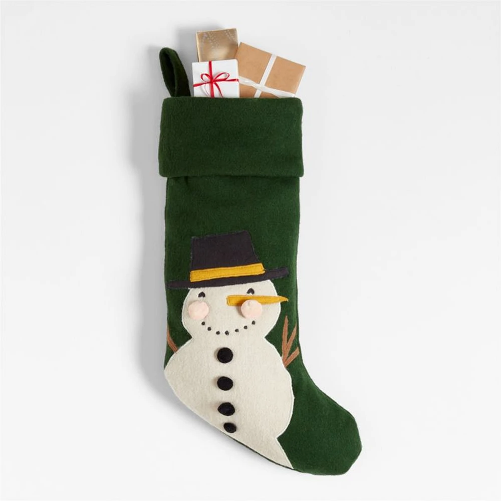 Green Felt Snowman Kids Christmas Stocking