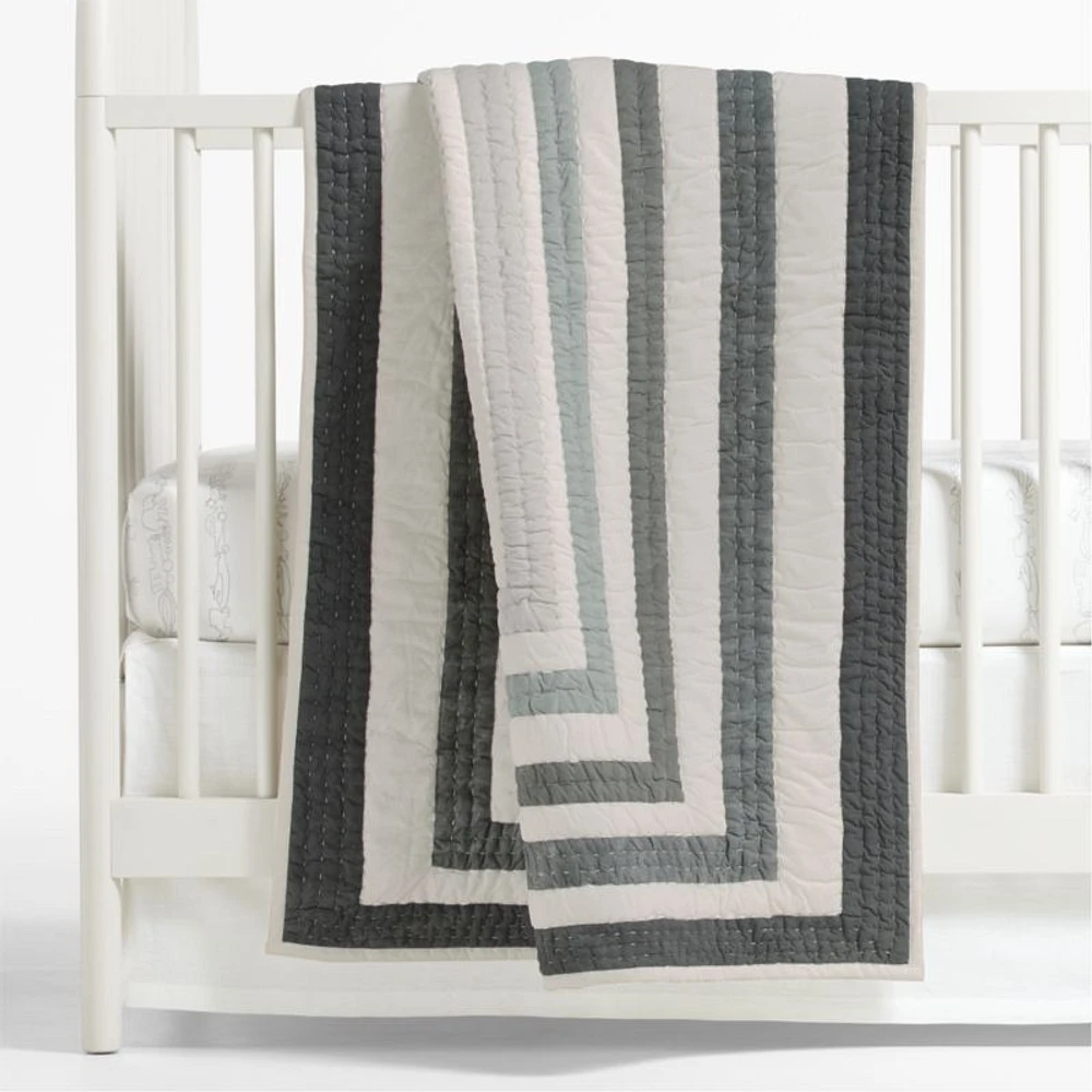 Faded Organic Grey Geometric Baby Crib Quilt by Leanne Ford