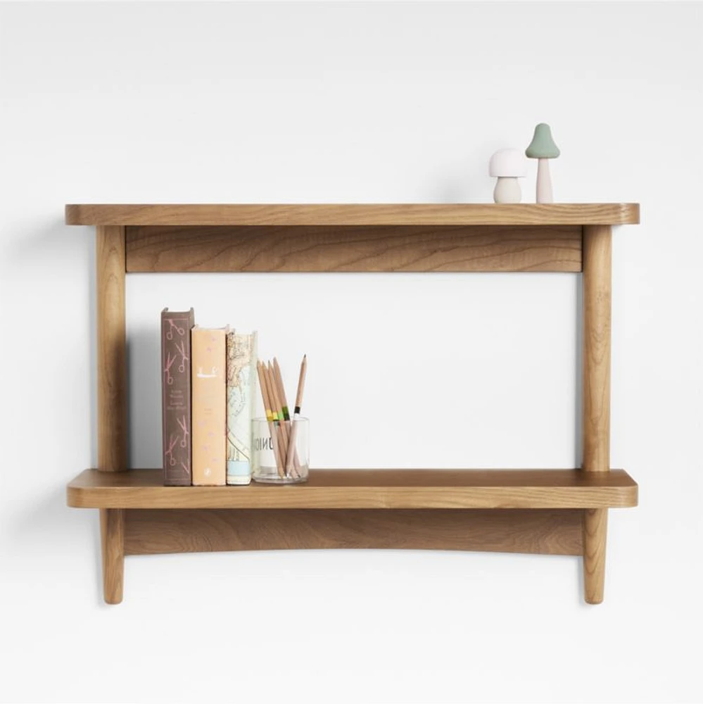 Hampshire Natural Brown Wood 2-Tier Kids Wall Shelf