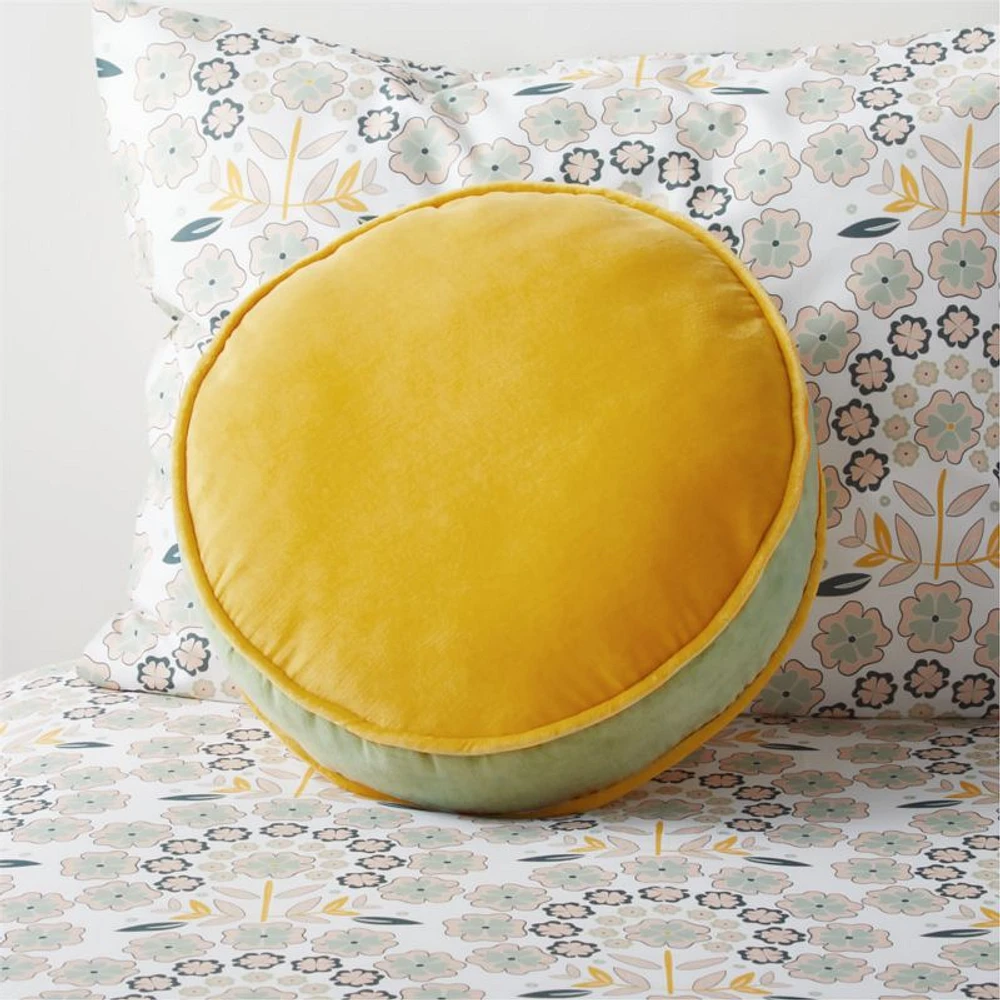 Harriet Round Yellow Velvet Kids Throw Pillow