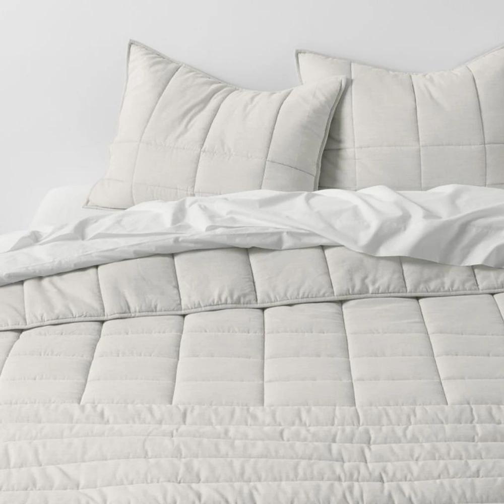 Organic Cotton Heathered Grey Grid Twin/Twin XL Comforter