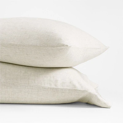 Aire Natural Hemp Garden Green Grid Standard Pillowcases, Set of 2