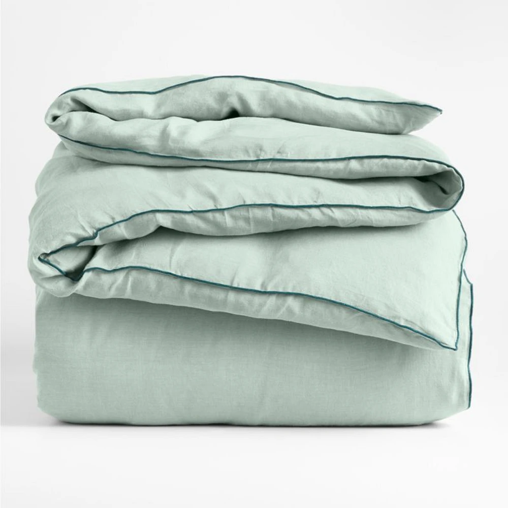 Aire Natural Hemp Merrow Stitch Verte Green Full/Queen Duvet Cover