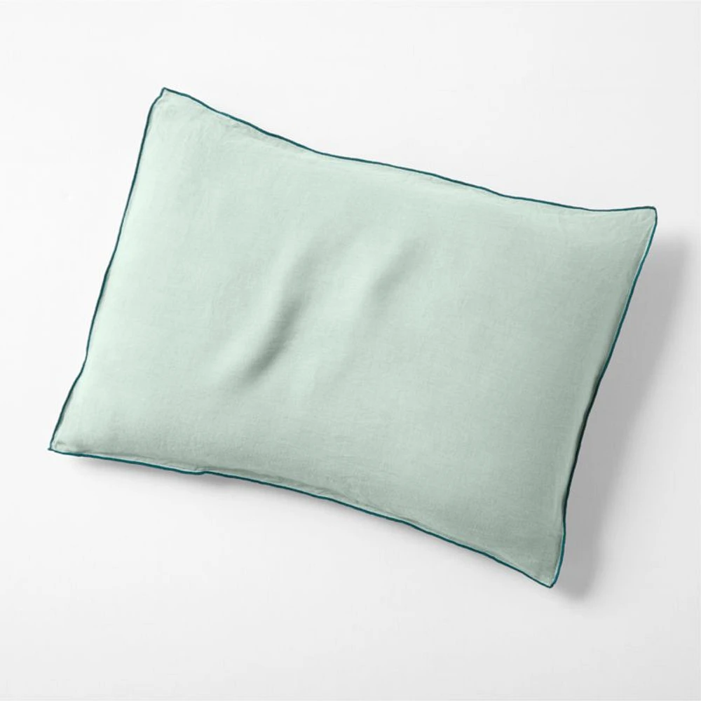 Aire Natural Hemp Merrow Stitch Verte Green Standard Bed Pillow Sham