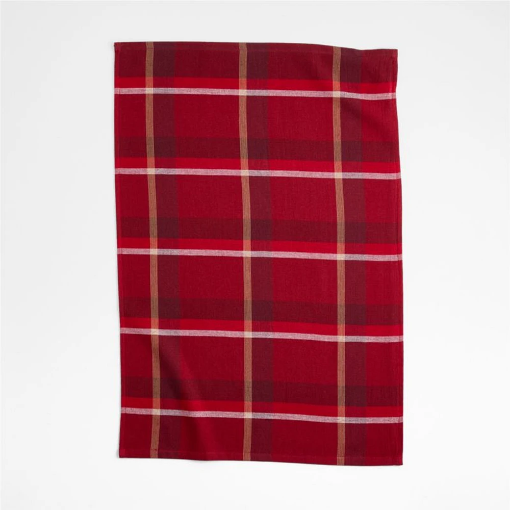 Holiday Red Plaid and Stripe Organic Cotton Kitchen Towels, Set of 3