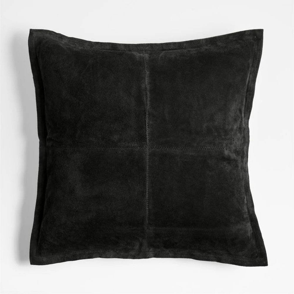Hyde Pieced Suede 23x23 Smoky Black Throw Pillow Cover