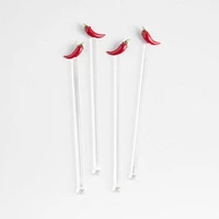 Chili Pepper Icon Glass Drink Stirrers, Set of 4