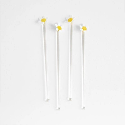 Daisy Icon Glass Drink Stirrers, Set of 4