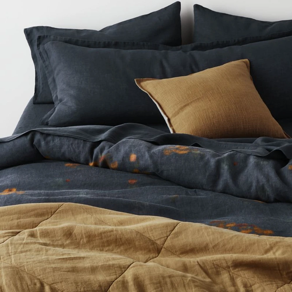 Aire Natural EUROPEAN FLAX ™-Certified Linen Impressionist Floral Midnight Navy Full/Queen Duvet Cover