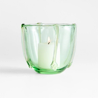 Isla Smoke Green Recycled Glass Hurricane Candle Holder