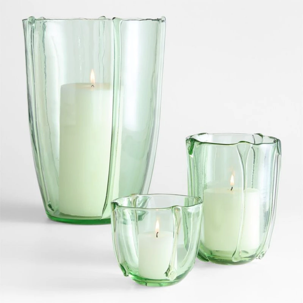 Isla Smoke Green Recycled Glass Hurricane Candle Holder