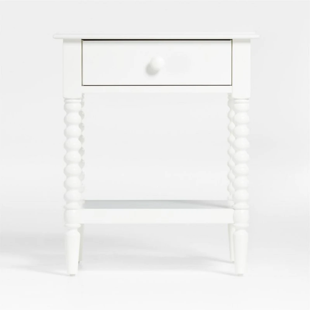 Jenny Lind White Wood Spindle Kids Nightstand with Drawer