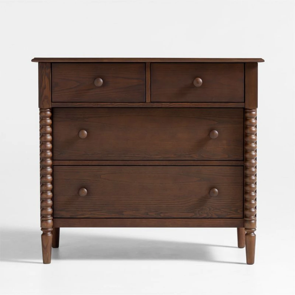 Jenny Lind 37" Deep Brown Wood Narrow 4-Drawer Kids Dresser
