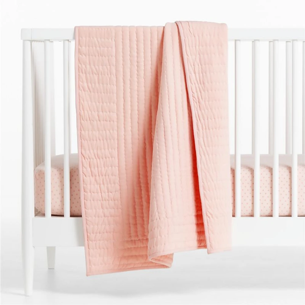 Pink Organic Cotton Heathered Jersey Baby Crib Quilt