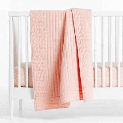 Pink Organic Cotton Heathered Jersey Baby Crib Quilt