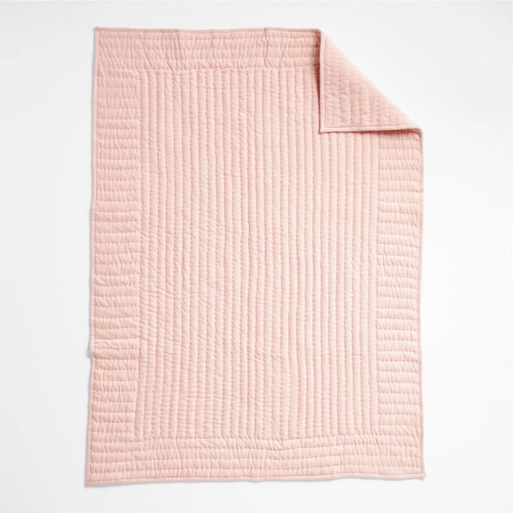 Pink Organic Cotton Heathered Jersey Baby Crib Quilt
