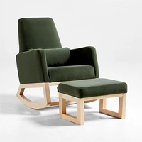 Joya Moss Velvet Nursery Ottoman with Maple Base