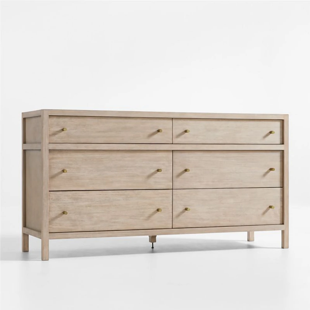 Keane 64" Weathered Natural Solid Wood 6-Drawer Dresser