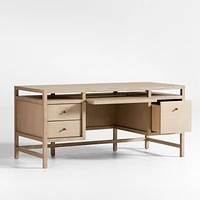 Keane 65" Weathered Natural Wood Desk with Outlets
