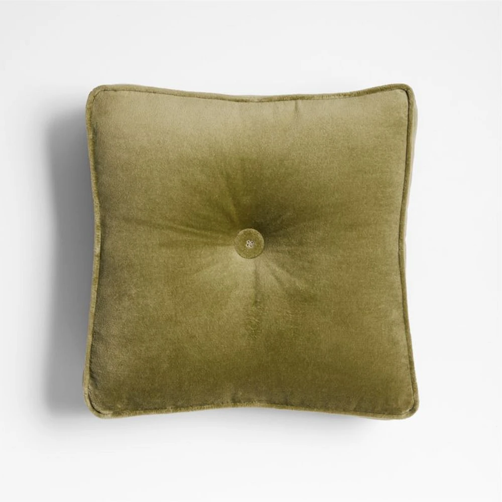 Velvet Linen 14x14 Oregano Green Gusset Throw Pillow by Laura Kim
