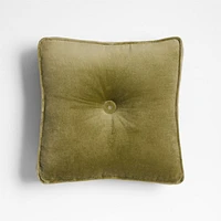 Velvet Linen 14x14 Oregano Green Gusset Throw Pillow by Laura Kim
