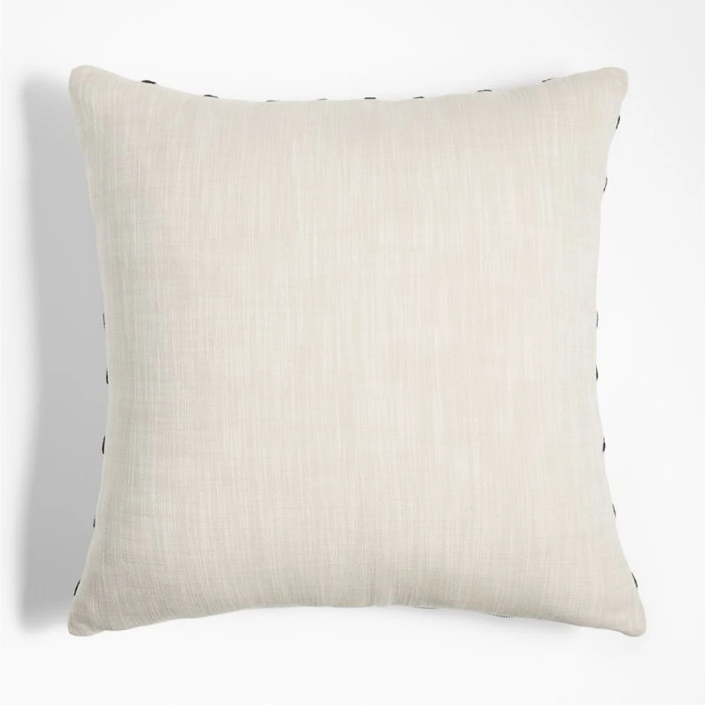 Embroidered Organic Cotton 23"x23" Ink Black Throw Pillow Cover by Lisa Whittington
