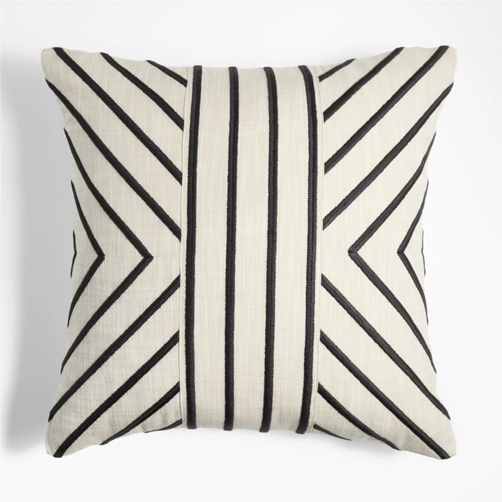 Embroidered Organic Cotton 23"x23" Ink Black Throw Pillow by Lisa Whittington with Feather Insert