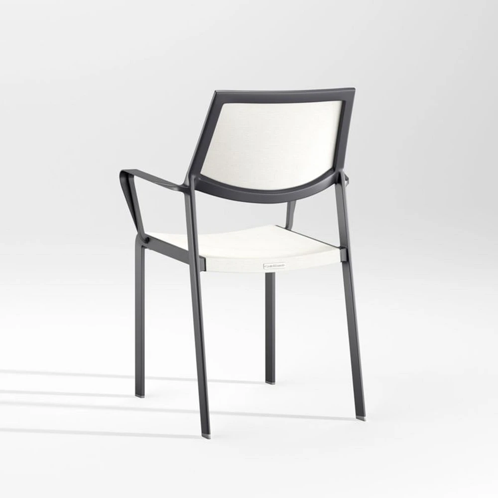 Lanai White Mesh Square Stackable Outdoor Dining Chair with Arms