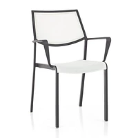Lanai White Mesh Square Stackable Outdoor Dining Chair with Arms