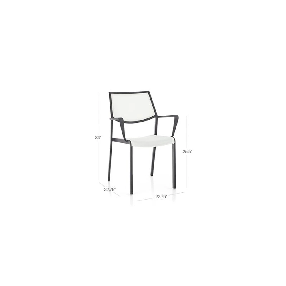 Lanai White Mesh Square Stackable Outdoor Dining Chair with Arms