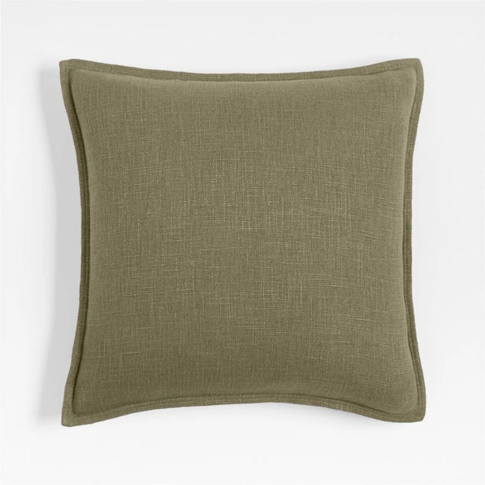 Organic Laundered Linen 20x20 Garden Green Throw Pillow with Down-Alternative Insert