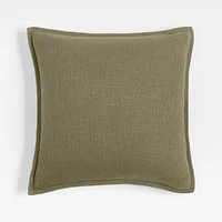 Organic Laundered Linen 20x20 Garden Green Throw Pillow with Down-Alternative Insert