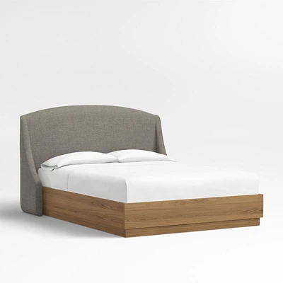 Lafayette 48" Dark Grey Upholstered Queen Headboard with Batten Brown Oak Bed Base