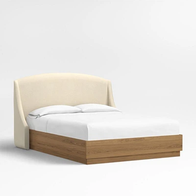 Lafayette 48" Ivory Upholstered Queen Headboard with Batten Brown Oak Bed Base