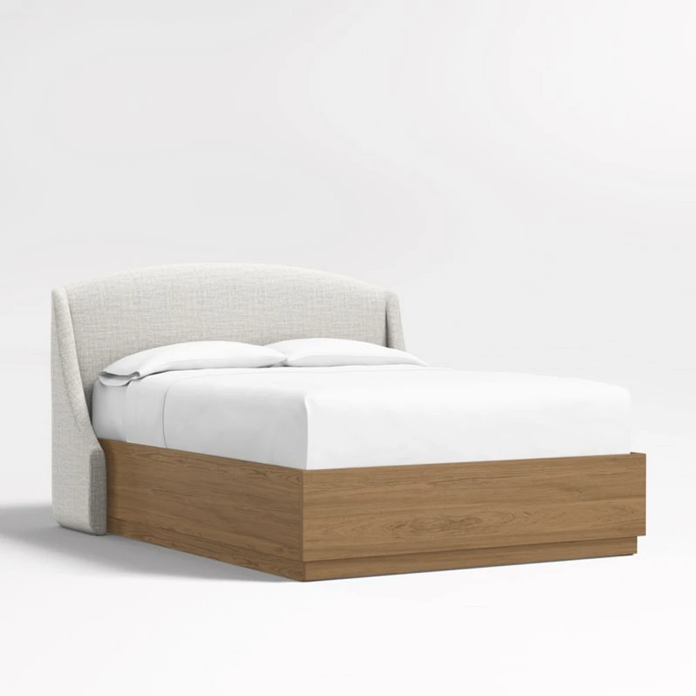 Lafayette 48" Mist Grey Upholstered Queen Headboard with Batten Brown Oak Bed Base