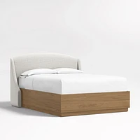 Lafayette 48" Mist Grey Upholstered Queen Headboard with Batten Brown Oak Bed Base