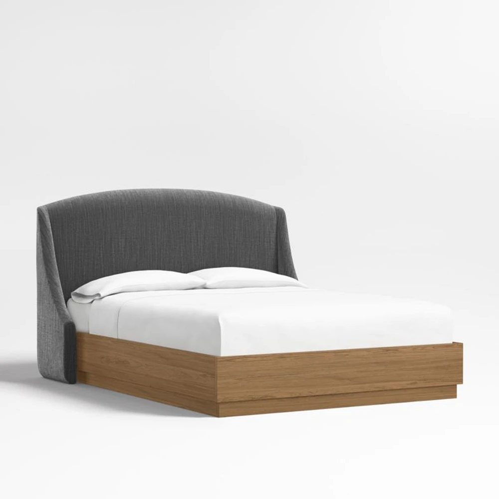 Lafayette 48" Charcoal Grey Queen Upholstered Headboard with Batten Brown Oak Bed Base