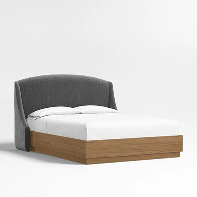 Lafayette 48" Charcoal Grey Queen Upholstered Headboard with Batten Brown Oak Bed Base