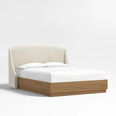 Lafayette 48" Beige Upholstered Queen Headboard with Batten Brown Oak Bed Base