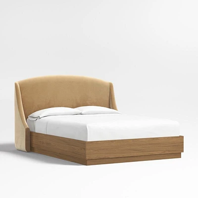 Lafayette 48" Camel Brown Upholstered Queen Headboard with Batten Brown Oak Bed Base