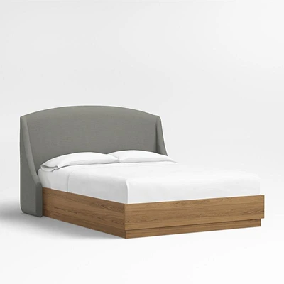 Lafayette 48" Graphite Grey Upholstered Queen Headboard with Batten Brown Oak Bed Base