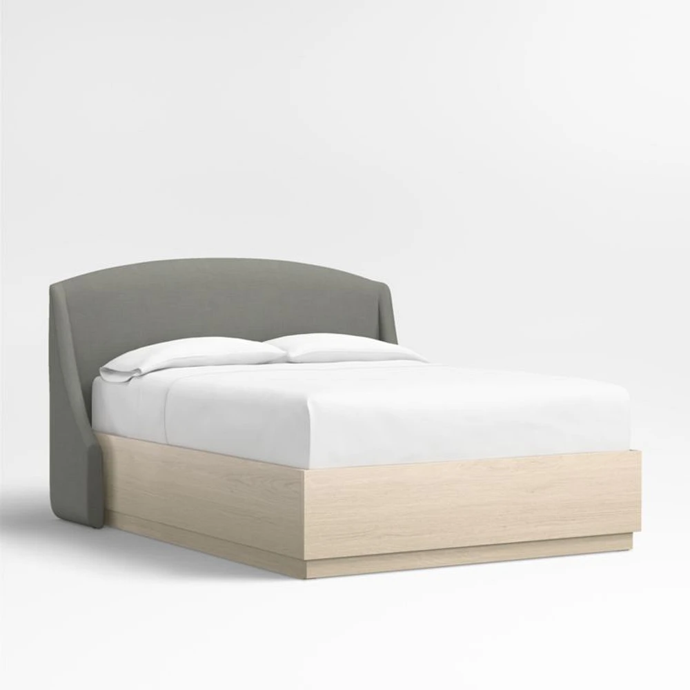 Lafayette 48" Graphite Grey Upholstered King Headboard with Batten White Oak Storage Bed Base